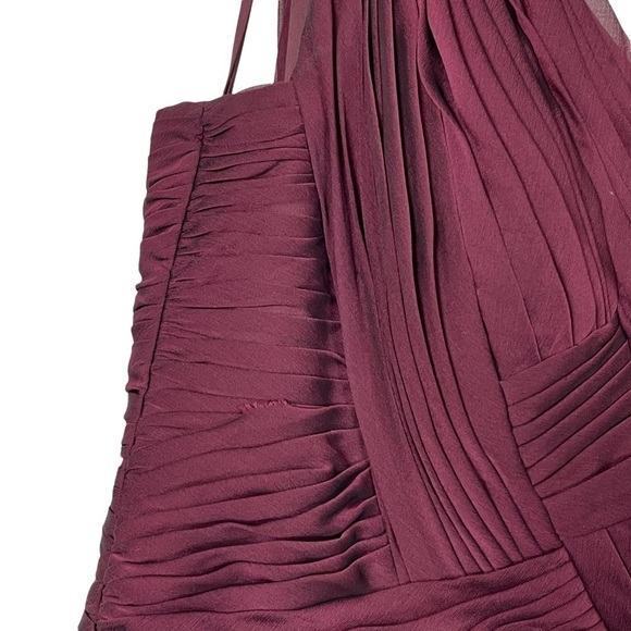 JOVANI BASKETWEAVE ONE SHOULDER WINE RED RUCHED DRAPED FORMAL EVENING GOWN - Picture 9 of 10